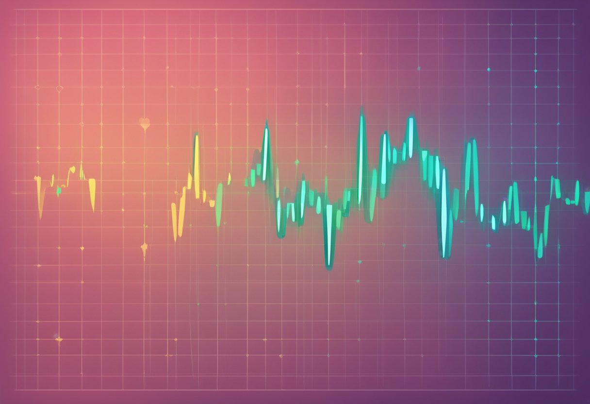 A heart rate monitor displays a steady, rhythmic pulse on a digital screen, indicating a resting heart rate