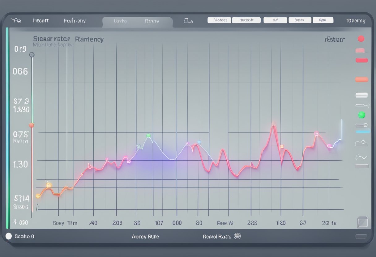 A heart rate monitor displaying a steady, resting heart rate