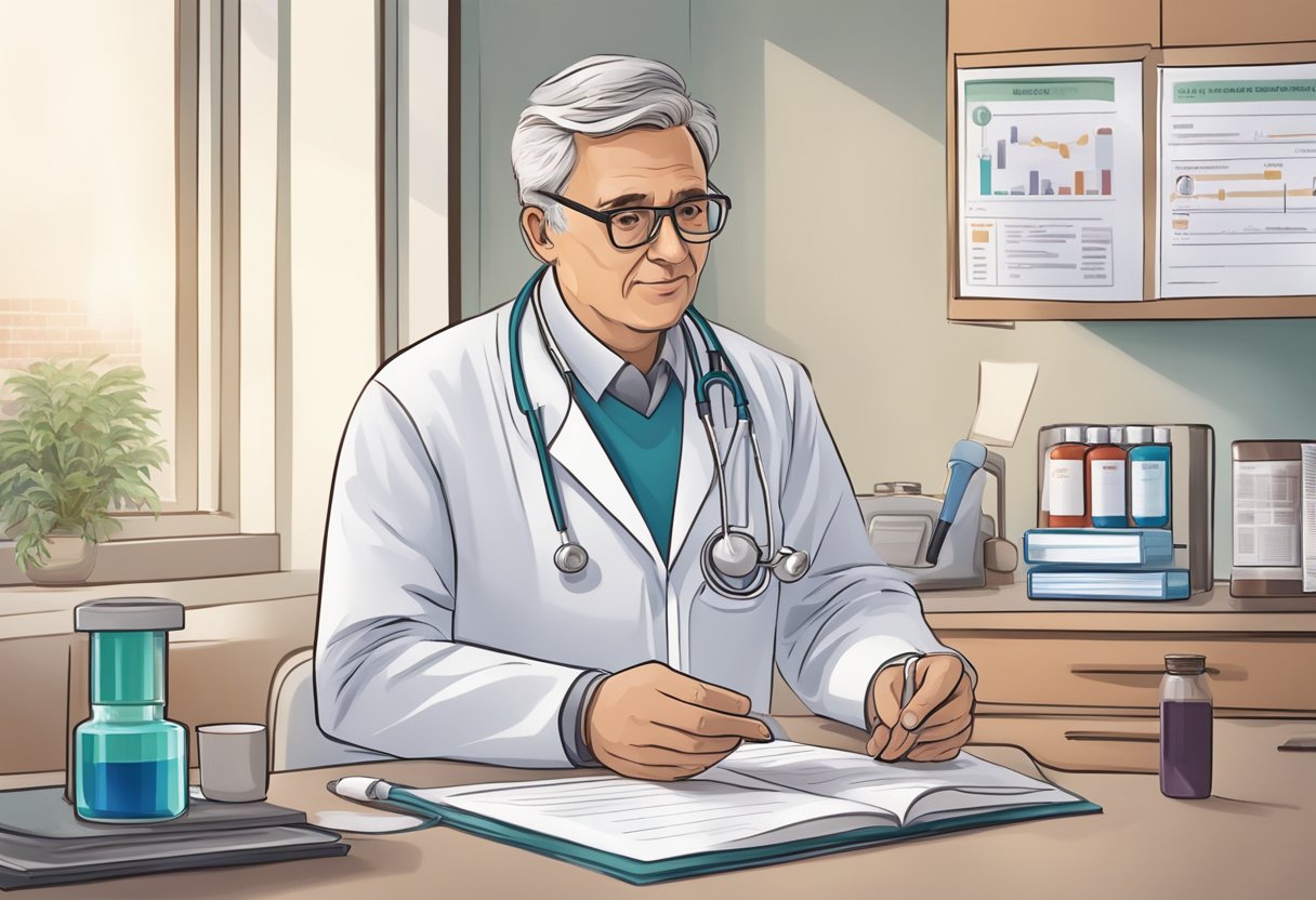 A doctor reviewing medication and lifestyle changes for heart failure treatment after a heart attack