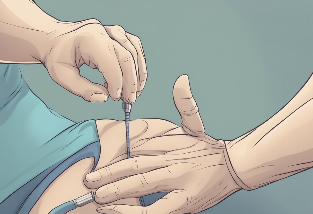 A person applying pressure to specific points on the body to relieve heart pain