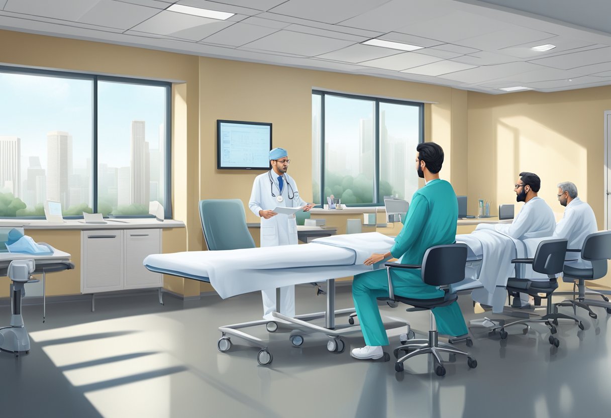 A cardiologist and a cardiac surgeon discussing patient cases in a hospital conference room