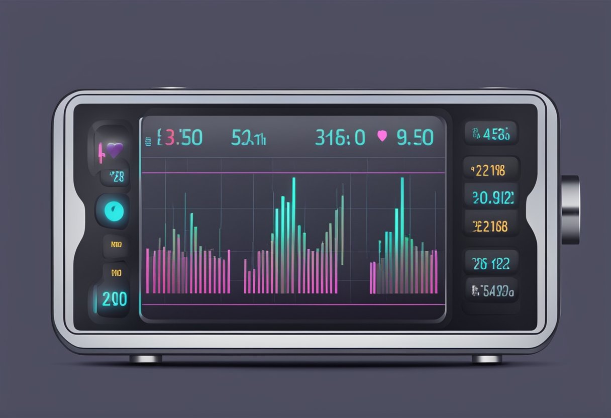 A heart rate monitor displays a steady resting heart rate