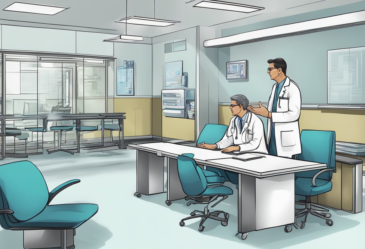 A cardiologist and a cardiac surgeon discussing differences in a hospital conference room