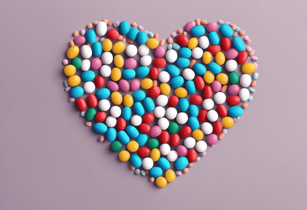 A heart with doxazosin pills surrounding it, representing the management of heart failure