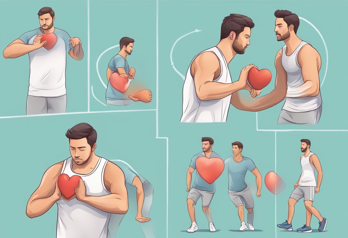A person exercising, then experiencing heart palpitations