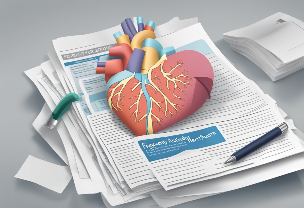 A stack of paper with "Frequently Asked Questions doxazosin heart failure" printed on top
