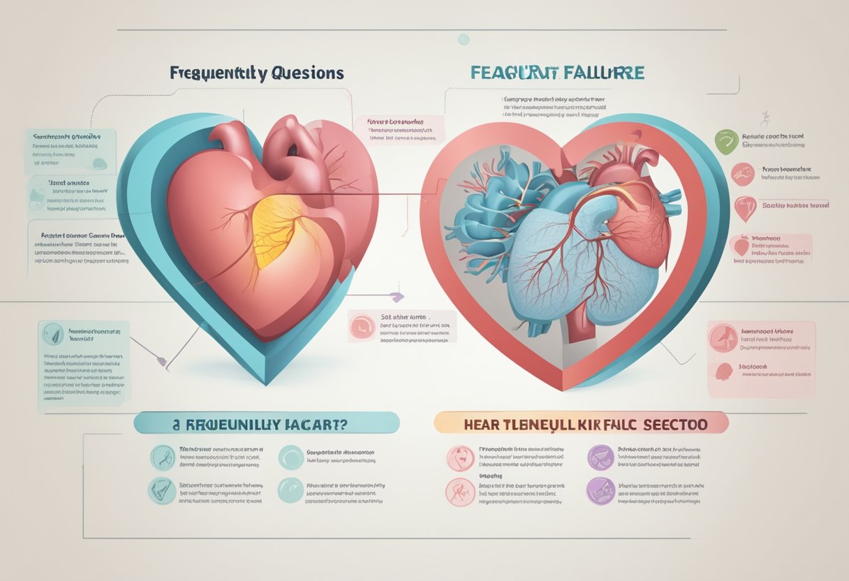 A heart-shaped diagram with the words "Frequently Asked Questions heart failure after c section" displayed prominently in the center