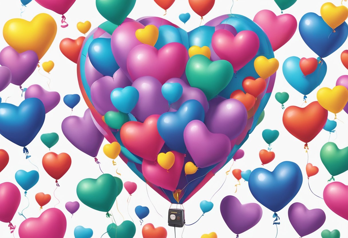 A heart balloon inflates to an exaggerated size, surrounded by question marks