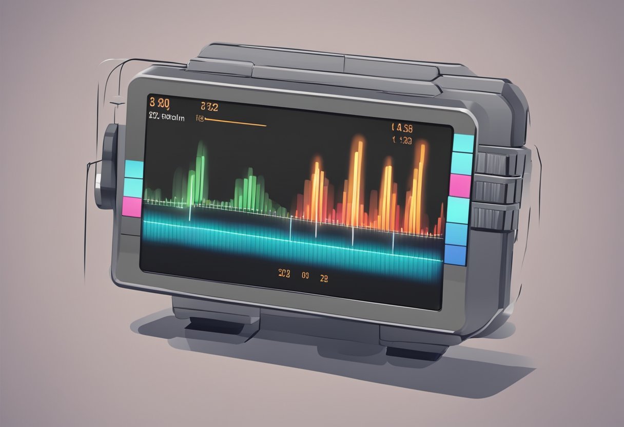 A heart rate monitor displaying a steady, elevated pulse during exercise
