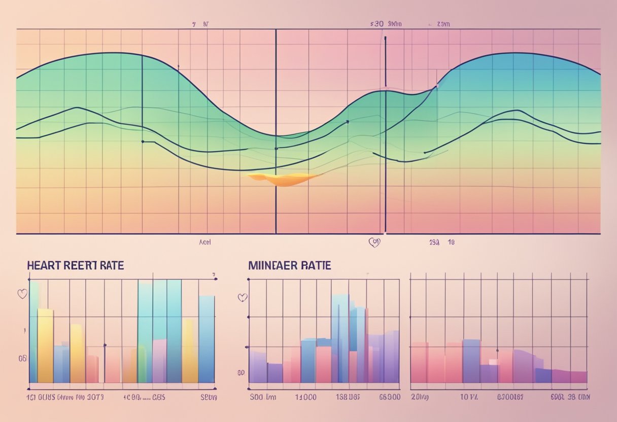 A heart rate monitor displaying a moderate heart rate during exercise, with a chart showing the target heart rate zone for optimal workout intensity