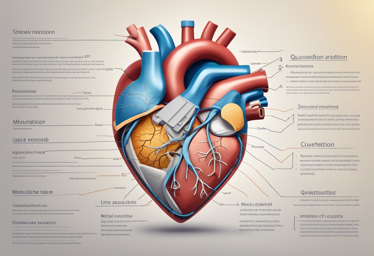 A heart with a visible hole, surrounded by medical equipment and a list of frequently asked questions about the cause of the condition