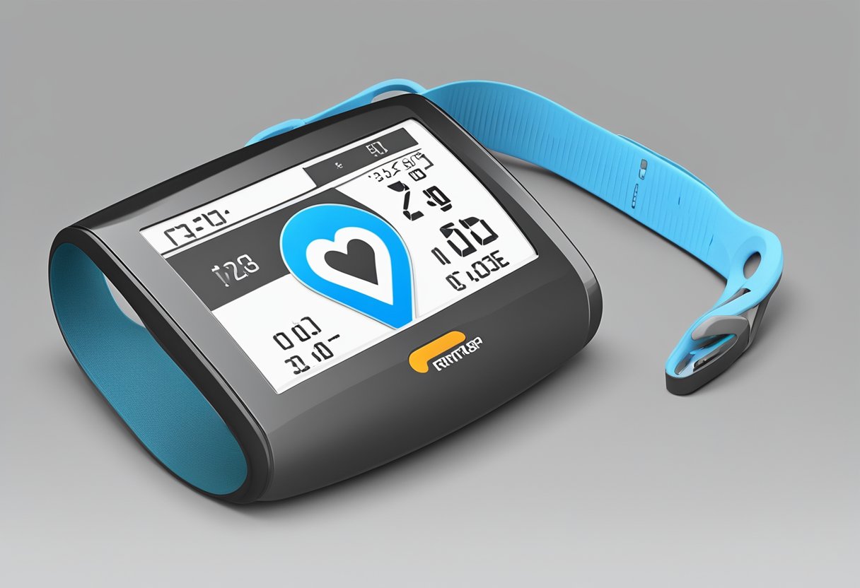 A digital heart rate monitor displays an ideal heart rate range for exercise, with a clear and easy-to-read interface. The monitor shows a steady and controlled heart rate within the recommended range