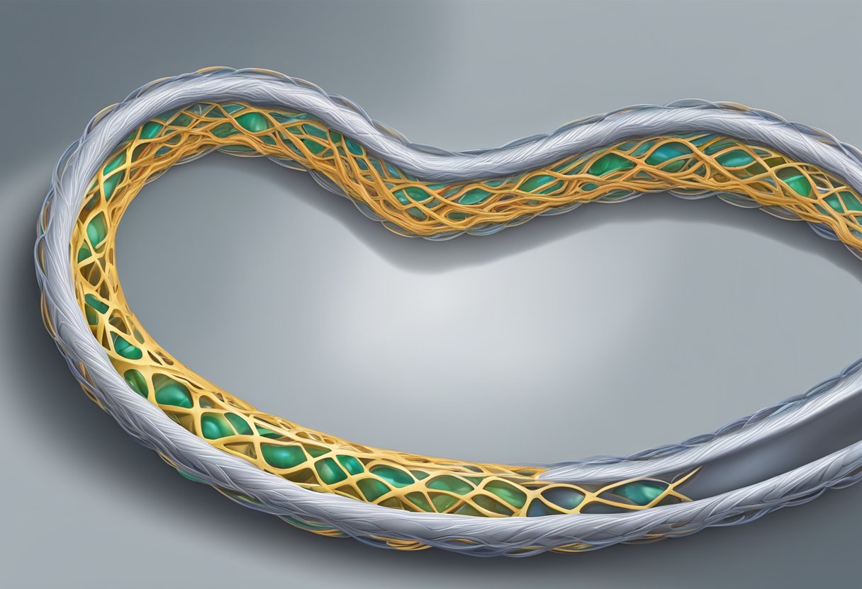 A small metal stent inserted into a narrow coronary artery