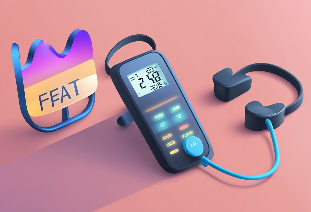 A heart rate monitor displaying a steady number, with a FAQ sign nearby