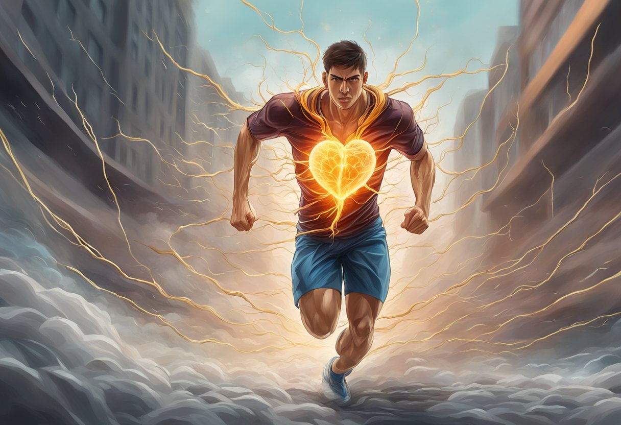 A surge of noradrenaline floods the body, causing the heart to race and pump vigorously, sending blood coursing through the veins