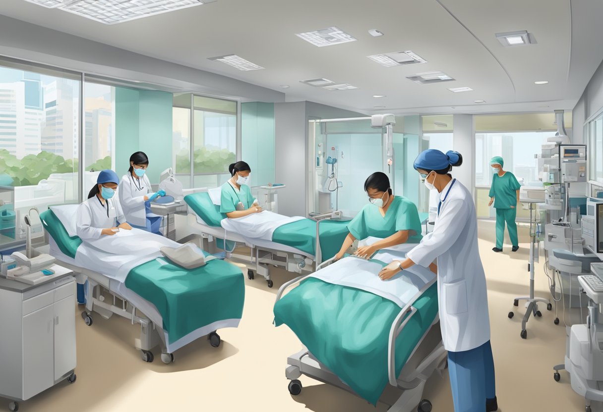 The Singapore Heart Centre bustles with activity as patients are treated and medical professionals work diligently to provide care