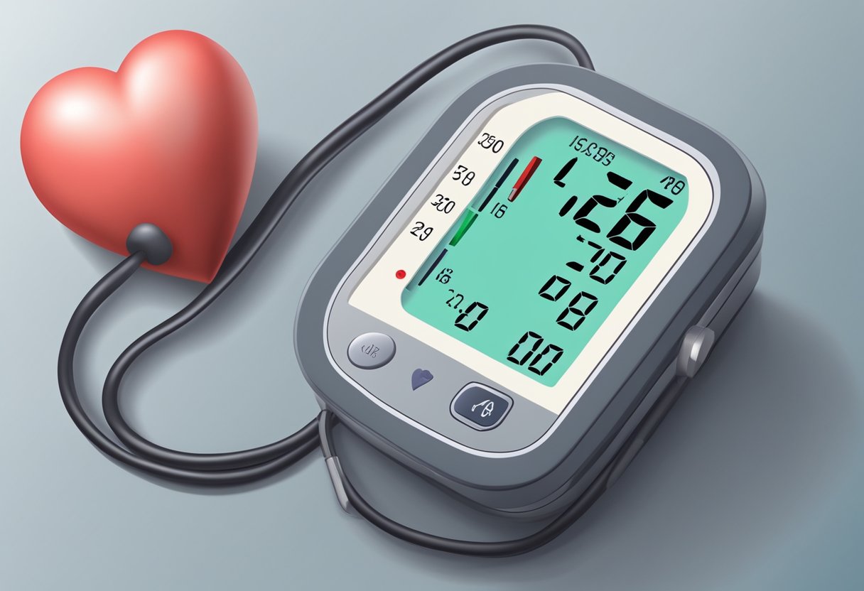 A blood pressure monitor displays a high reading during a heart attack