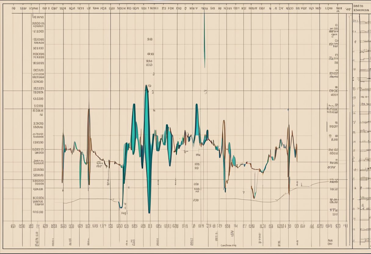 A heart beat chart with labeled intervals and peaks, showing the basic rhythm of a healthy heart