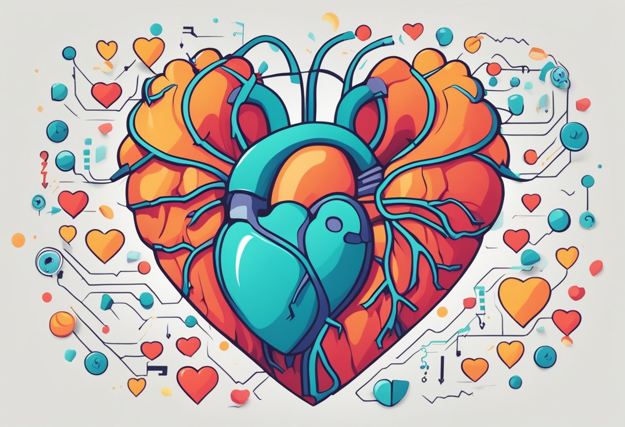 A heart with irregular rhythm, surrounded by question marks, symbolizing confusion about AFib symptoms