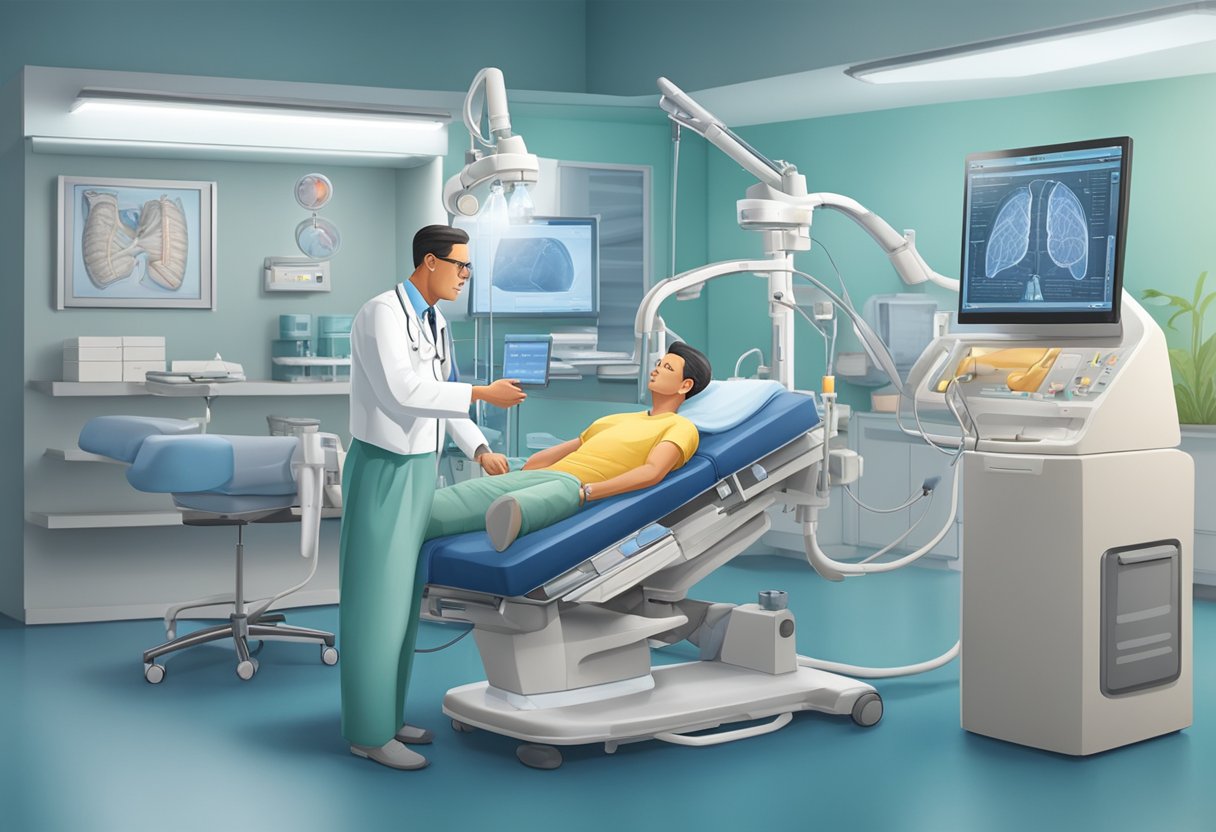 POBA evolves from traditional cardiology to modern medical practices. Show a progression from old to new equipment and techniques in a clinical setting