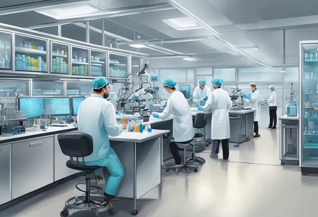 A bustling research lab with state-of-the-art equipment and a team of dedicated scientists working on groundbreaking transplantation techniques