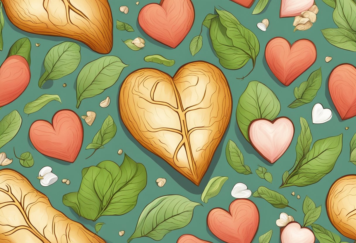 A heart-shaped ginger root surrounded by healthy heart symbols