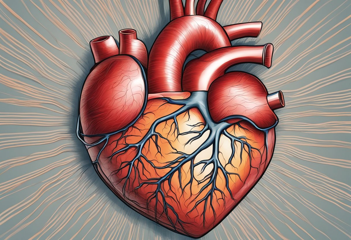 A heart with red, swollen veins and a rash spreading across the surface
