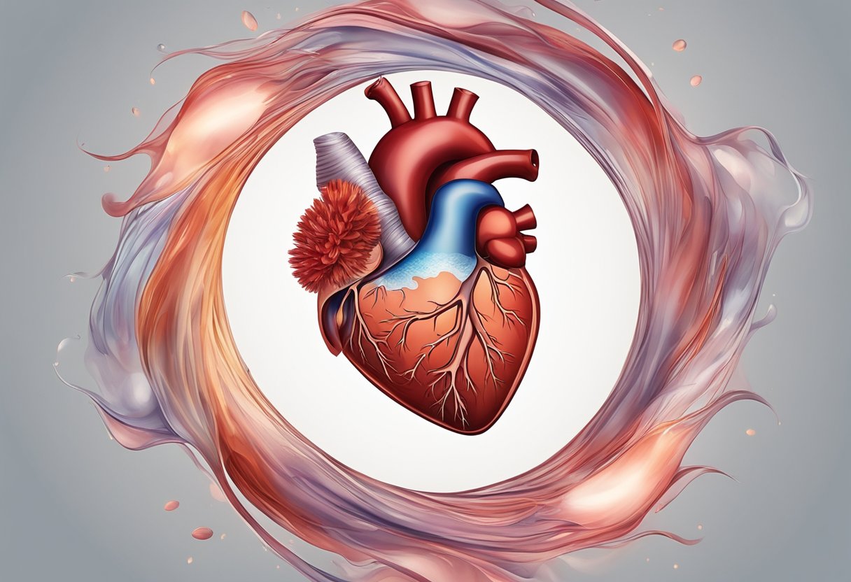 A heart surrounded by fluid with red, inflamed skin