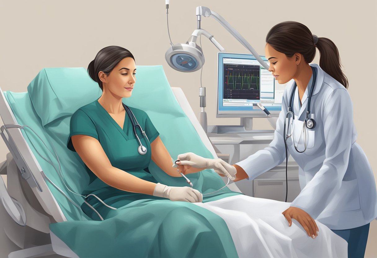 A nurse monitors a patient's vital signs and administers blood thinners to prevent clotting after heart valve surgery