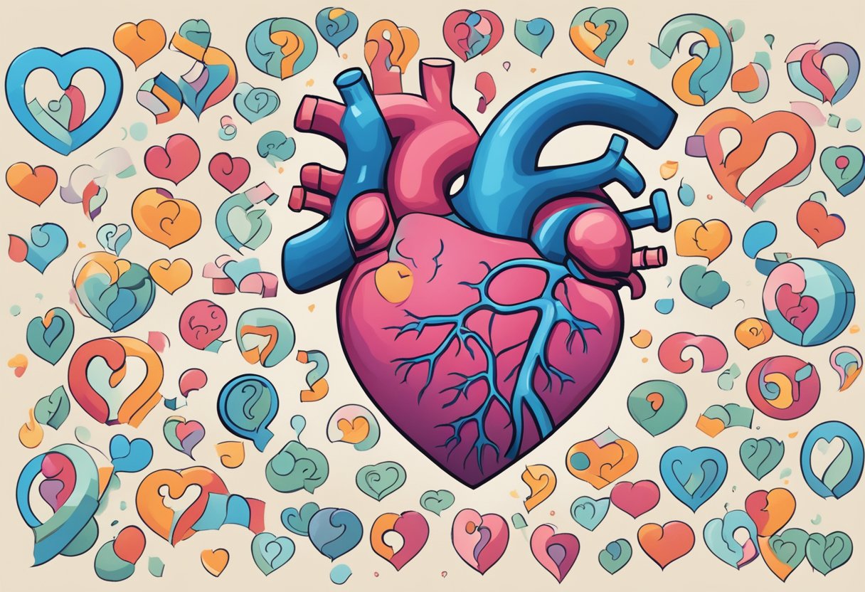 A heart with CCF disease, surrounded by question marks