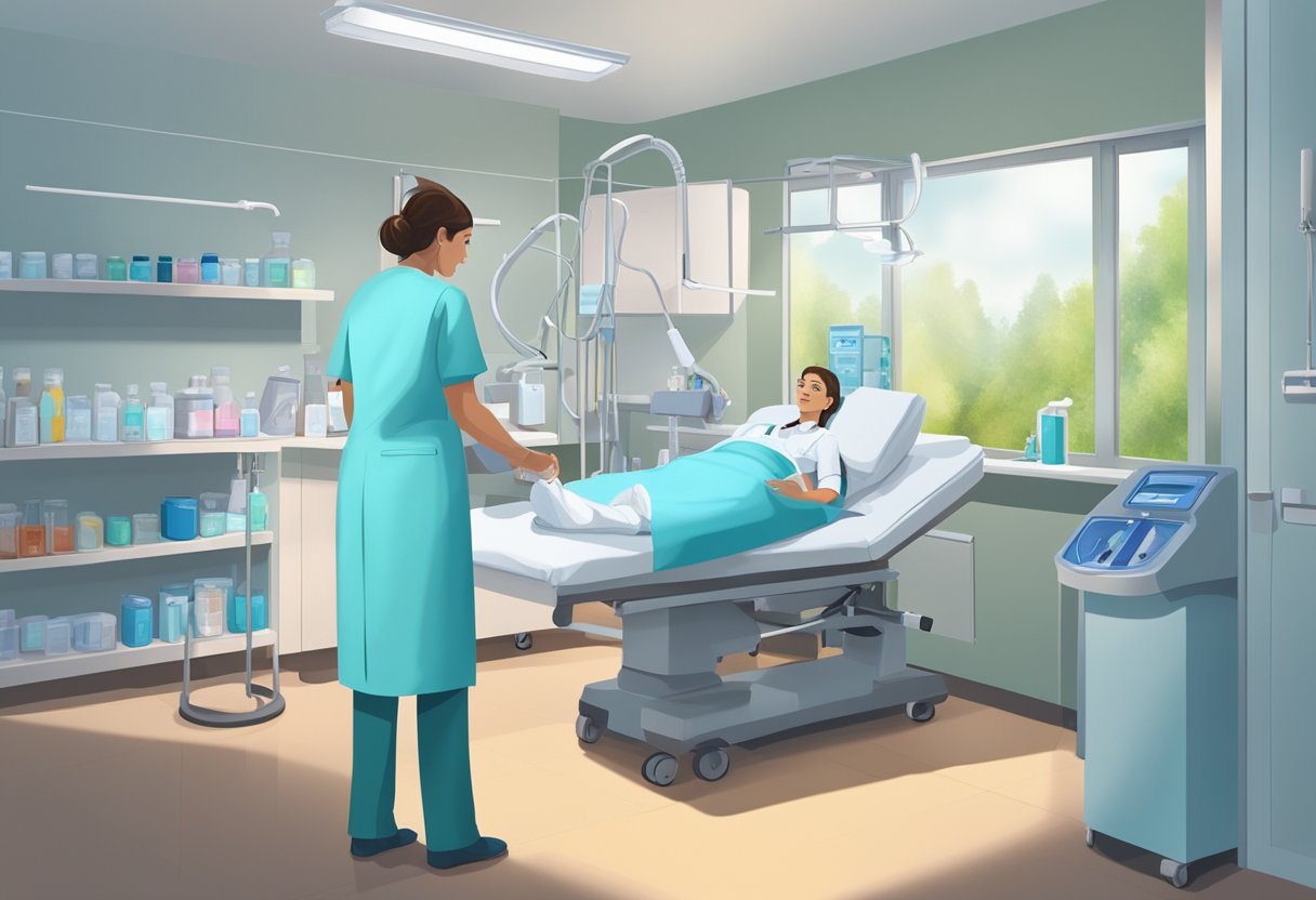 A doctor administers medication to a patient with cyanotic heart disease, while a nurse prepares the treatment room