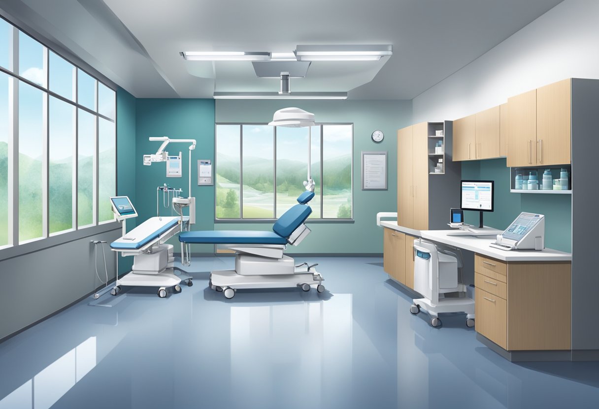 A modern, spacious medical facility with state-of-the-art equipment and a calming atmosphere. The center exudes professionalism and expertise in cardiovascular care
