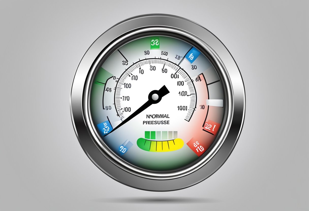 A heart pressure gauge displaying a range of normal readings
