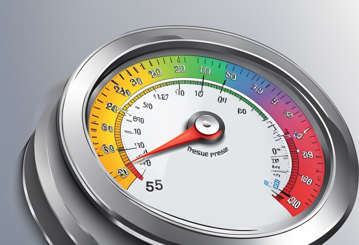 A heart pressure gauge reads within the normal range, with the needle pointing to the middle of the dial