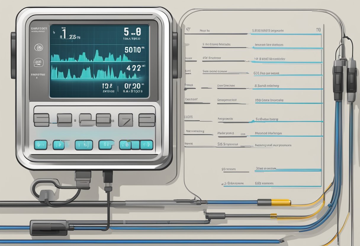 A heart rate monitor displaying a normal pressure range, with a list of frequently asked questions in the background