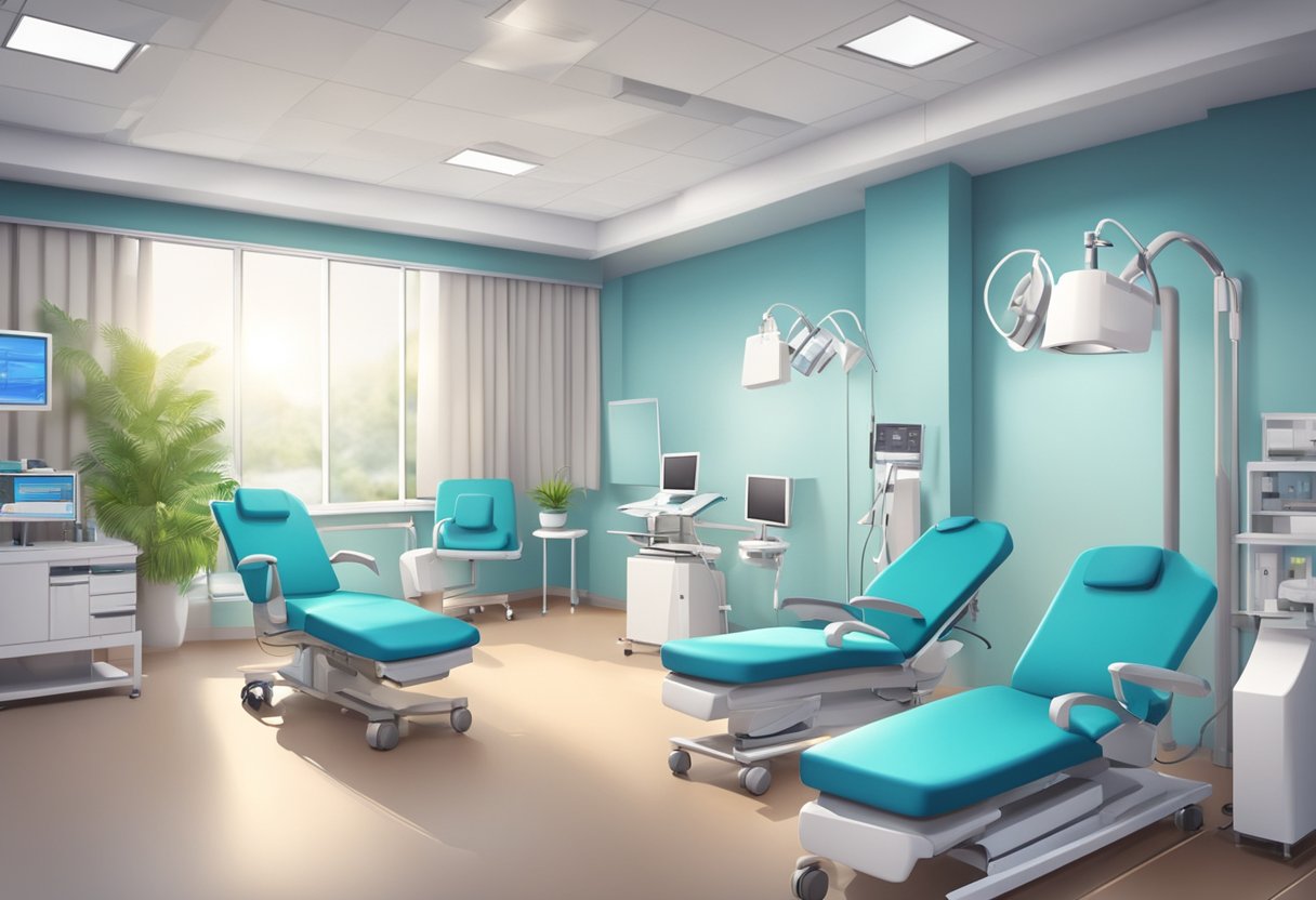 A modern cardiology clinic with medical equipment and comfortable seating