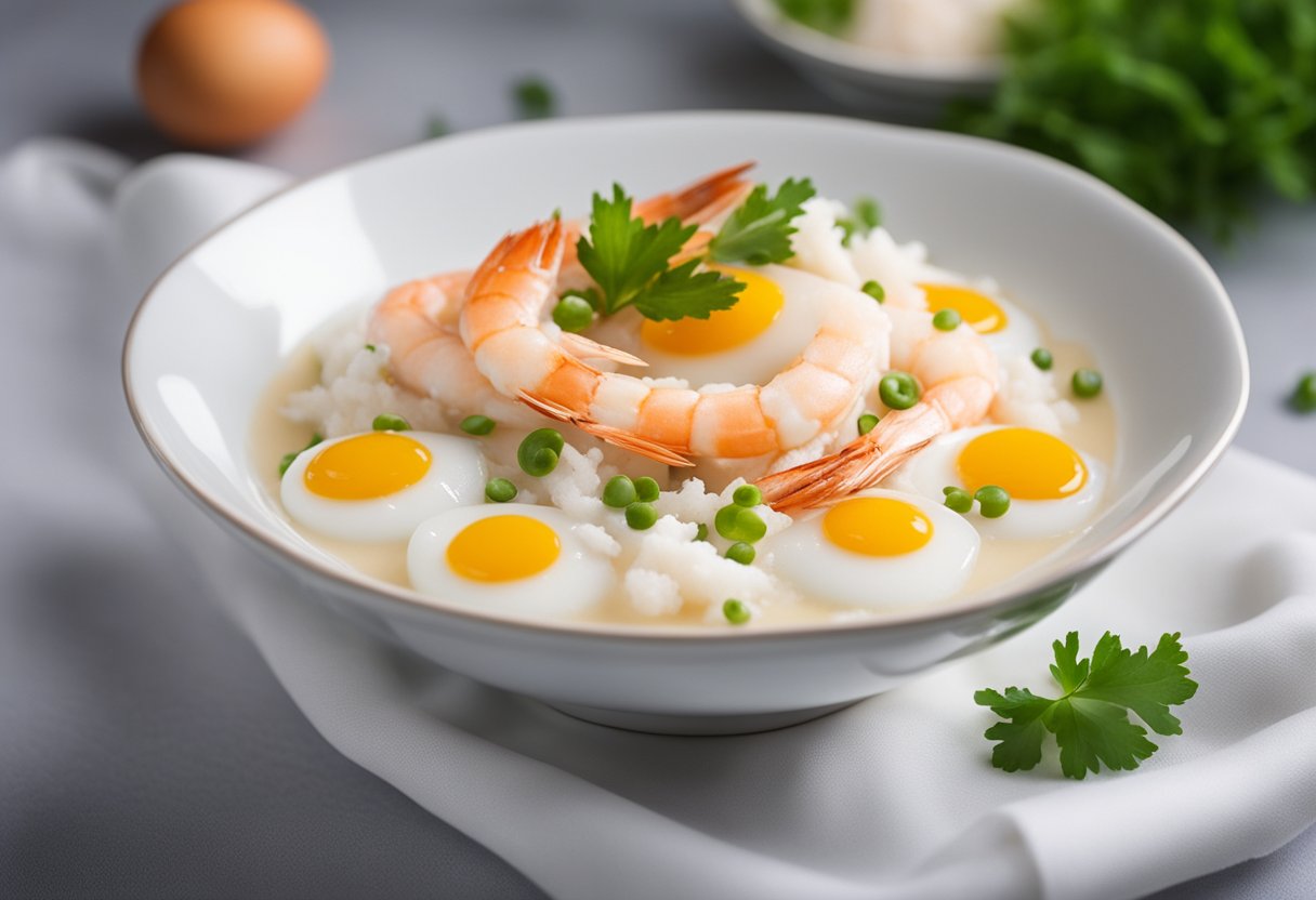 A steaming bowl of prawn and egg white, with tendrils of steam rising gracefully