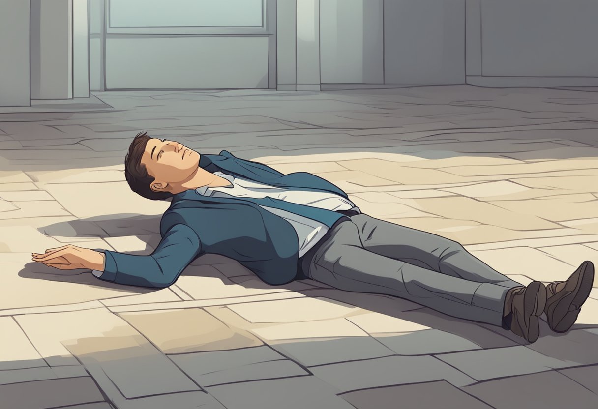 A person lying on the ground, pale and weak, with a faint pulse