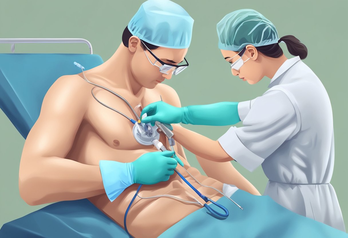 A surgeon inserts a small catheter into the patient's heart, replacing the damaged valve with a new one