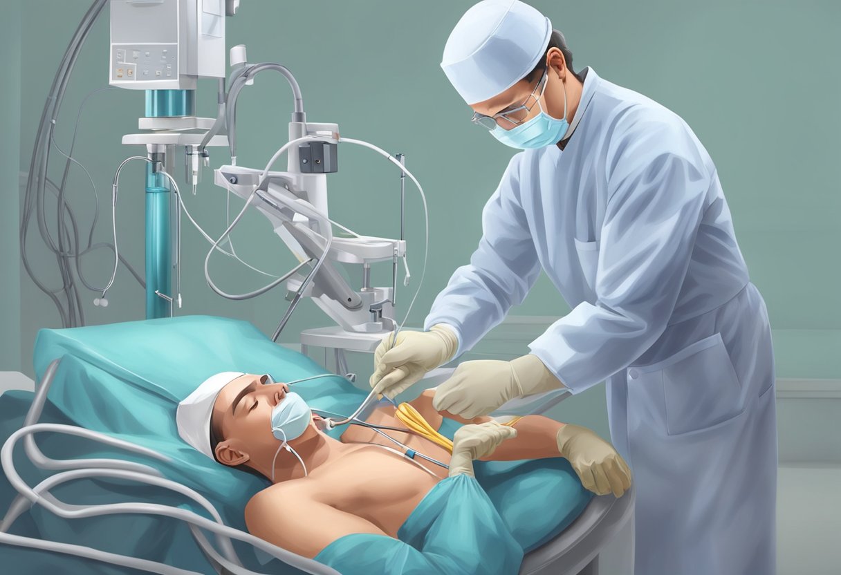 A surgeon carefully guides a small catheter through the patient's blood vessels, delivering a new heart valve with precision