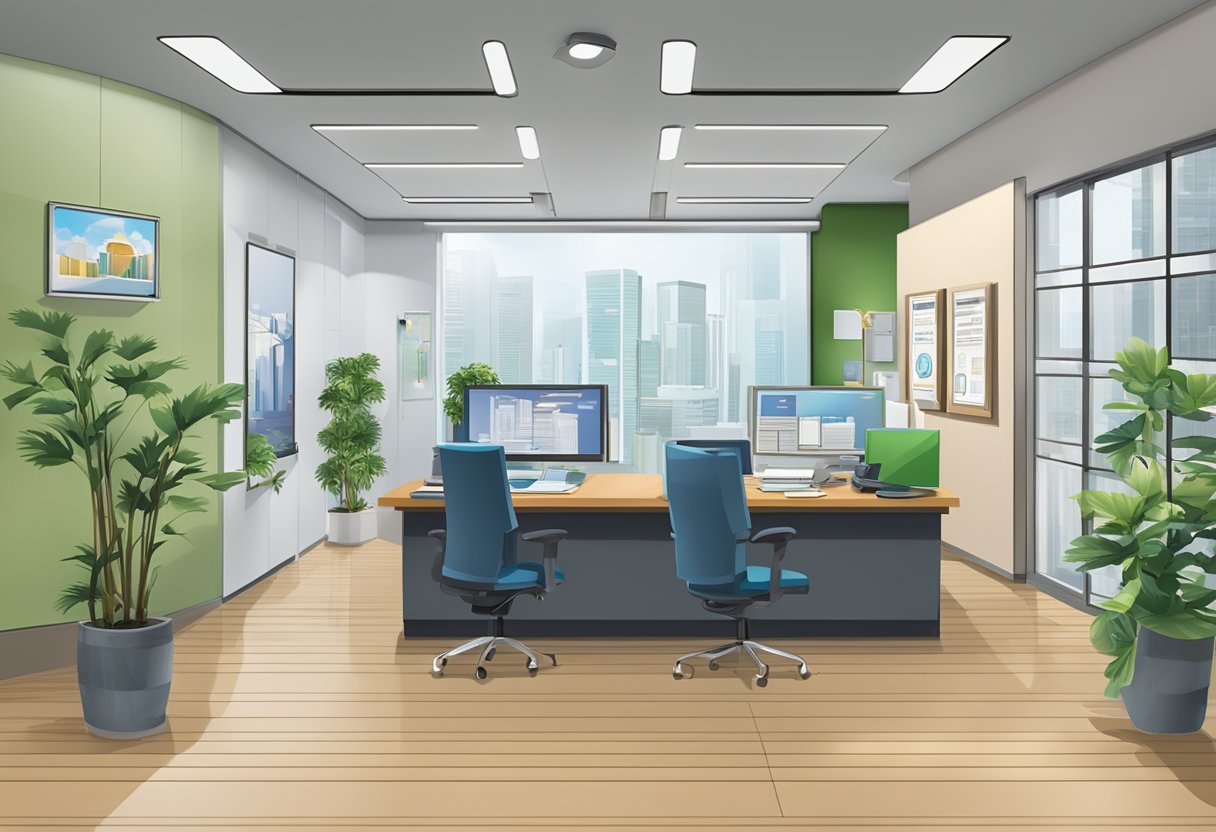 A licensed moneylender's office in Singapore, with a sign displaying "abm creditz money lender" and a professional-looking interior