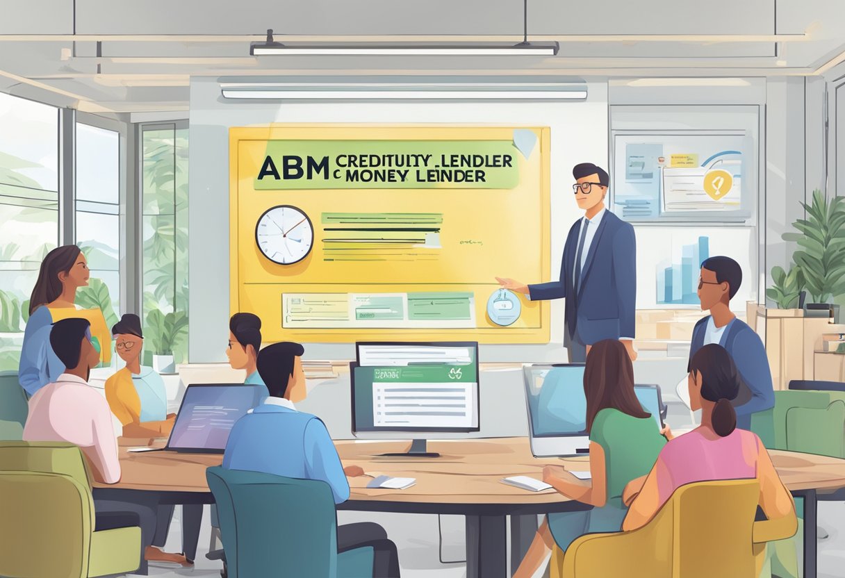 A signboard with "Frequently Asked Questions about abm creditz money lender" displayed prominently