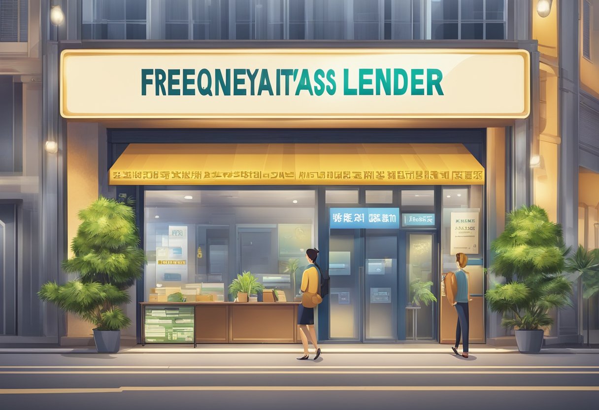A signboard with "Frequently Asked Questions" and "bad credit money lender Singapore" displayed prominently