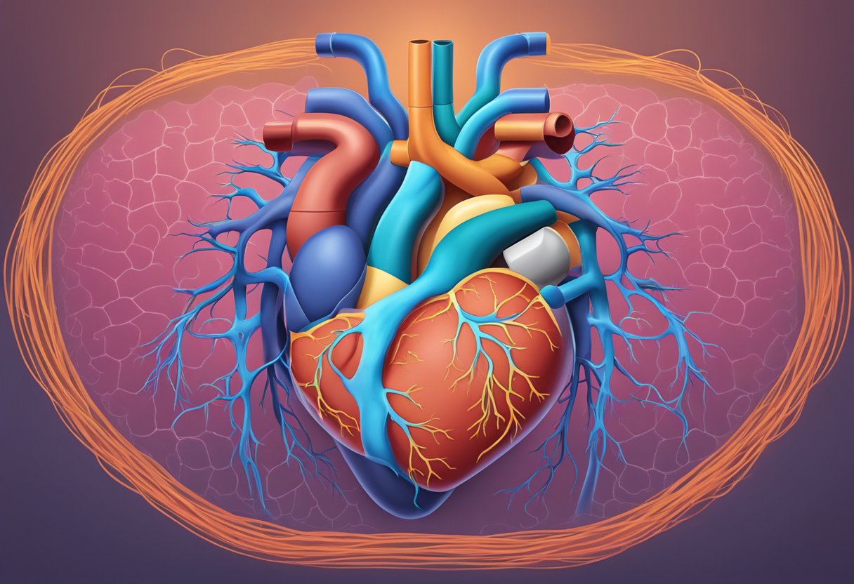 A heart surrounded by elevated creatinine levels, symbolizing congestive heart failure