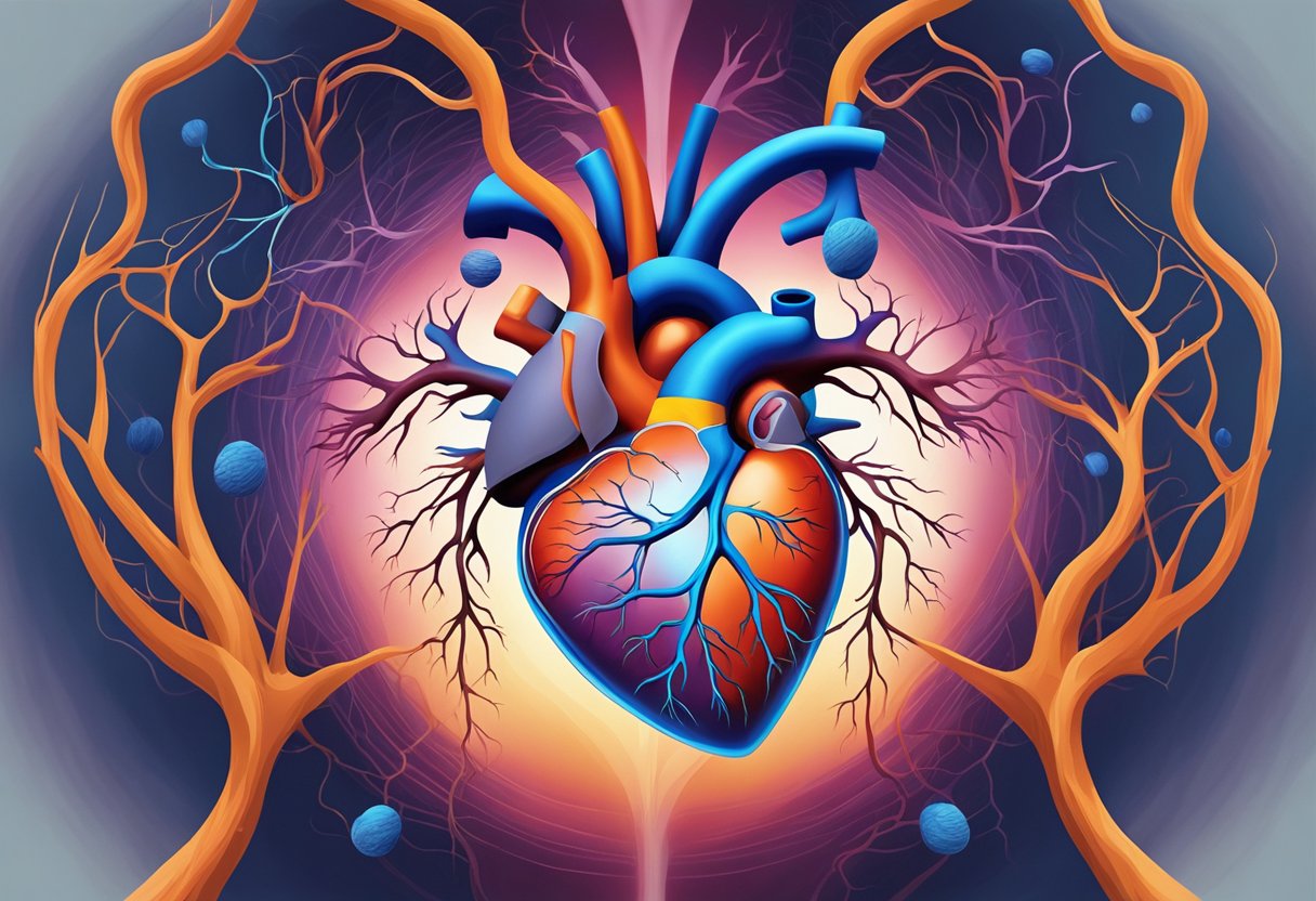 A heart pumps oxygenated blood through vibrant, branching vessels