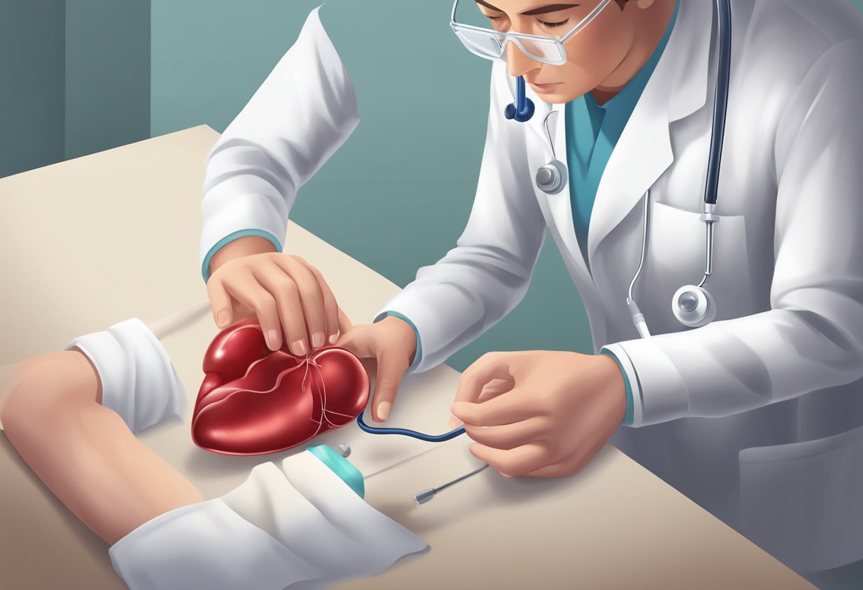 A doctor administers medication to dissolve a blood clot in the heart