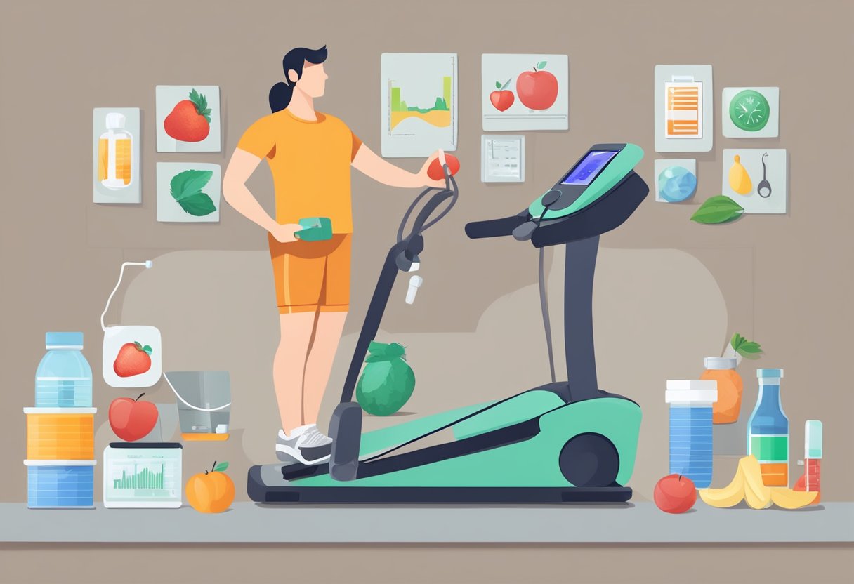 A person monitoring weight and heart health with exercise and nutrition