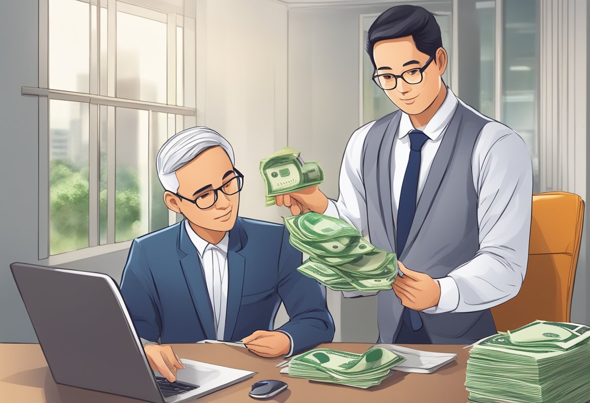 A money lender in Singapore checks borrower's IC before approving a loan