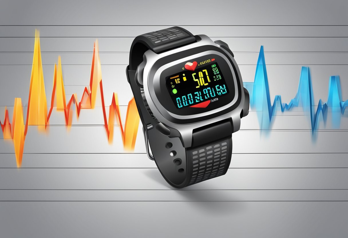 A heart rate monitor displaying a high number, with a warning symbol flashing