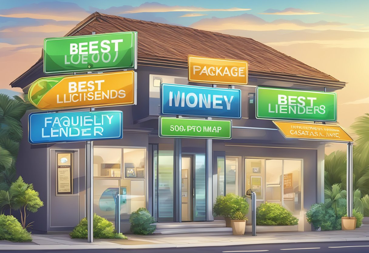 A signboard with "Frequently Asked Questions" and "best licensed money lender package" displayed prominently